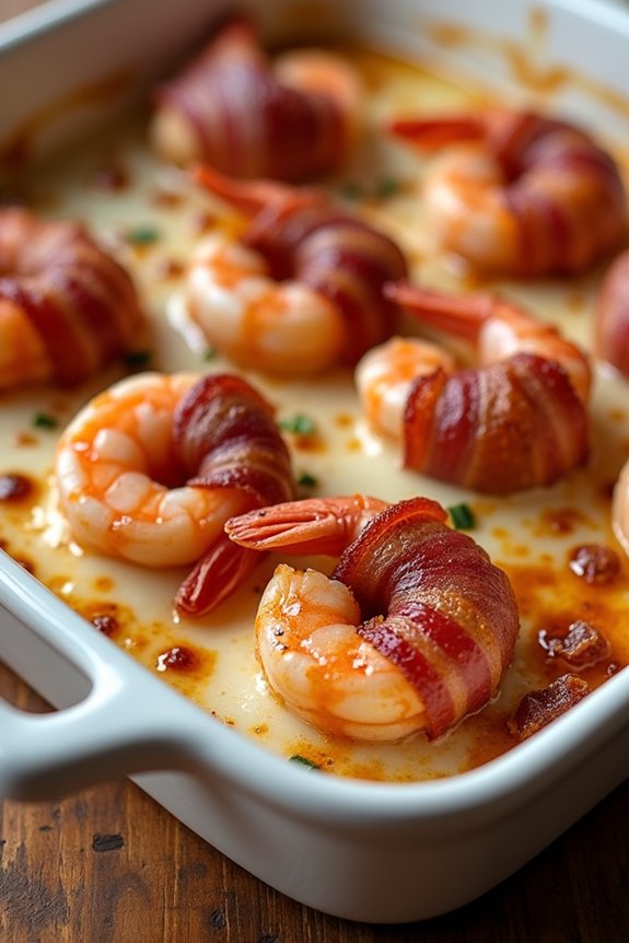 bacon wrapped shrimp with chipotle crispy and melted