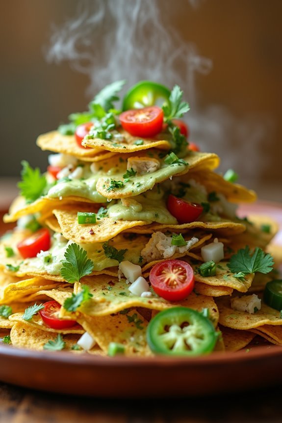 creamy green chili chicken nachos