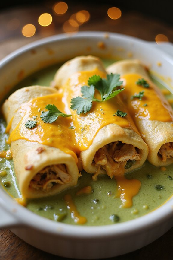 slow cooked creamy cheesy chicken enchiladas