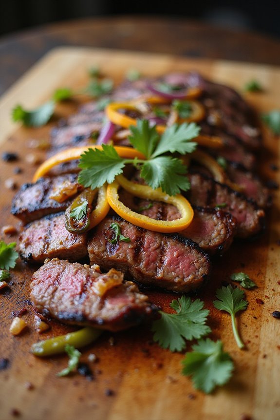 smoky layered marinated charcoal grilled carne asada