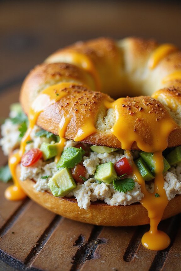 zesty cheesy tuna filled toasted bagels